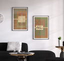 Mounted wall art duo arranged as a pair in living room