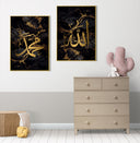 Side view of framed Islamic wall art pair