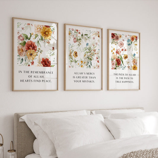 Inspiring Islamic Quotes Wall Art - Modern Muslim Home Decor - Floral Islamic Wall Decor