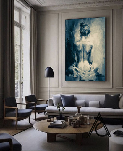 Detail shot of oil painting texture in abstract nude portrait