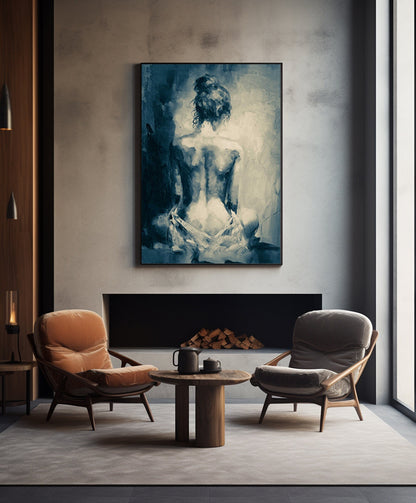 Muted color palette abstract nude art in a frame