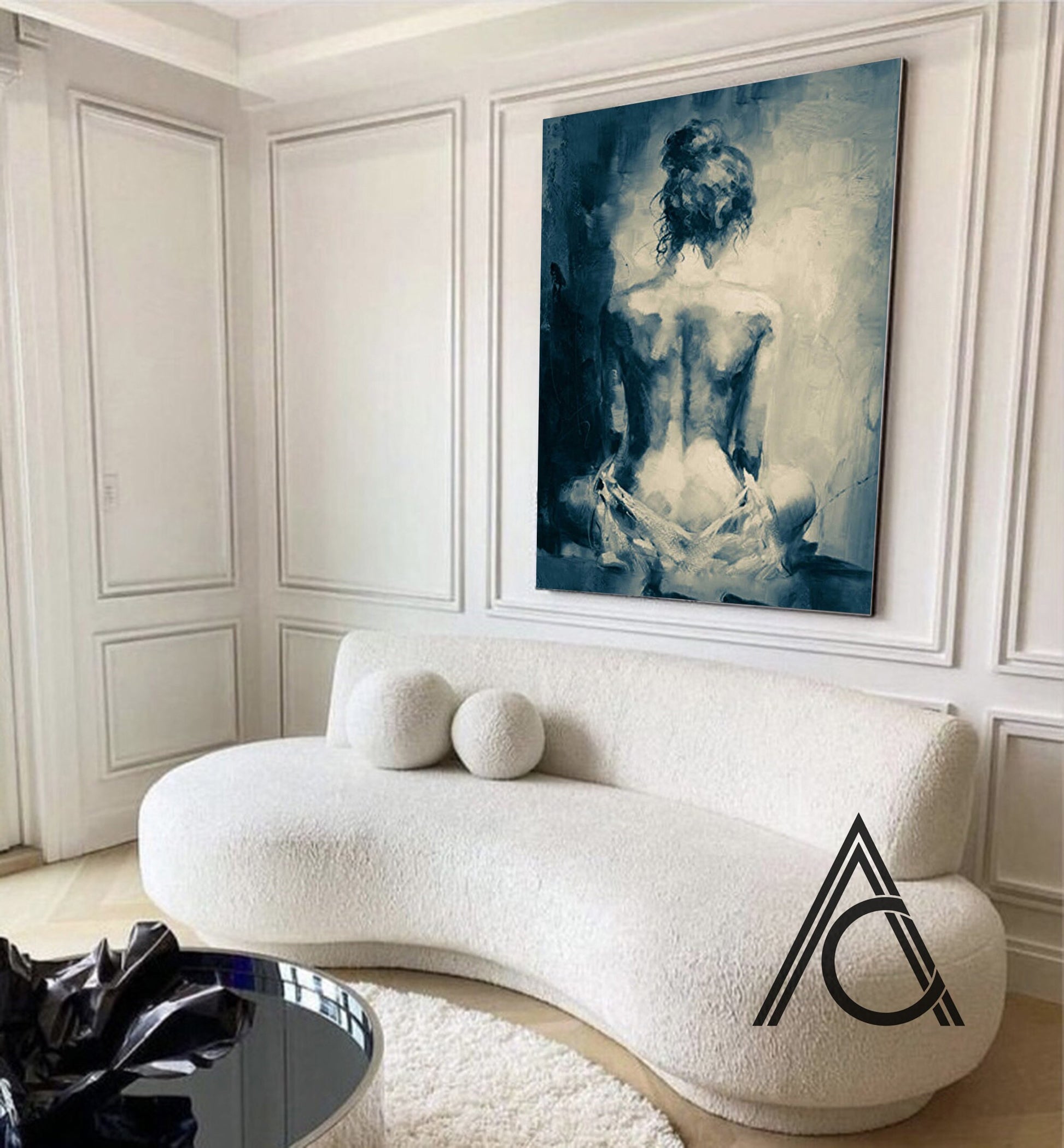 Bedroom decor with abstract nude figure wall art