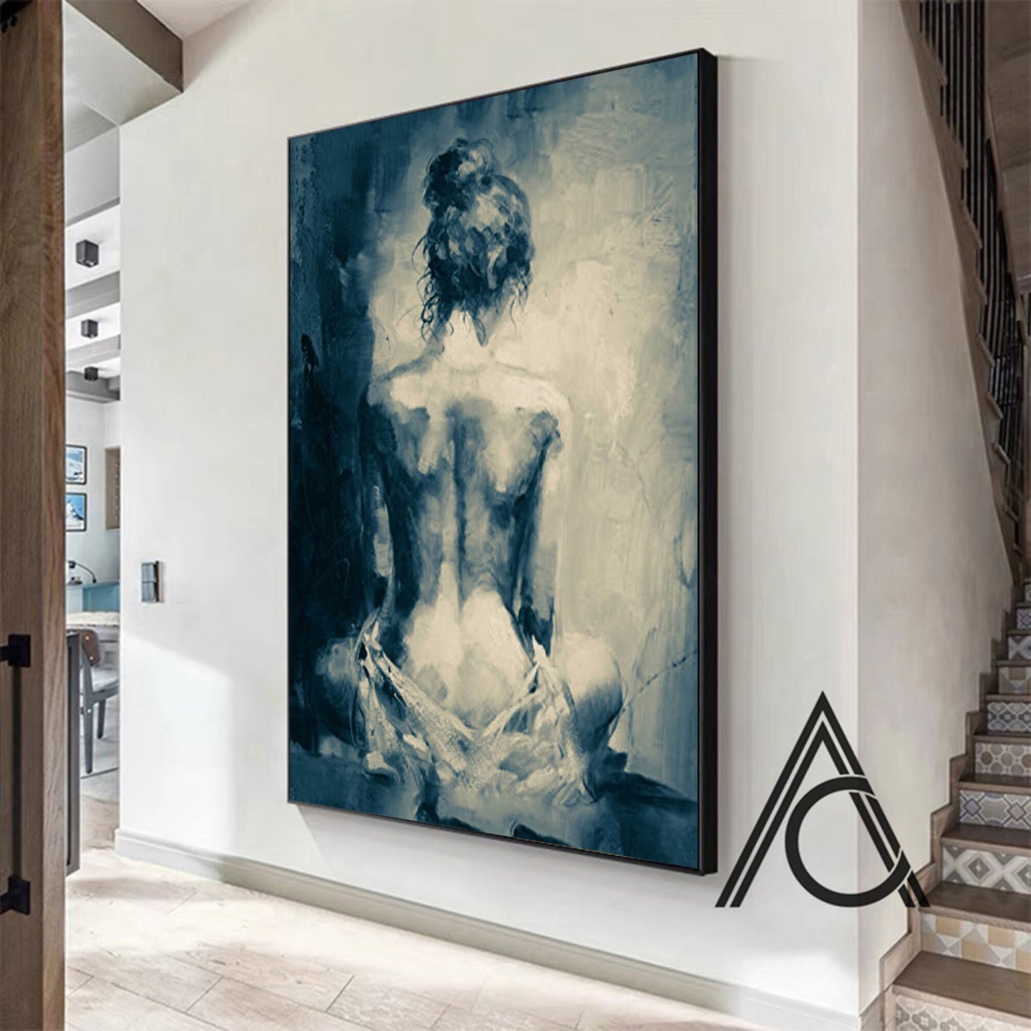 Close-up of oil painting brushstrokes on abstract nude figure