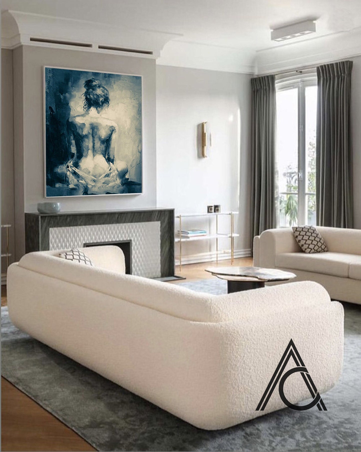 Side-angle framed abstract female portrait wall art