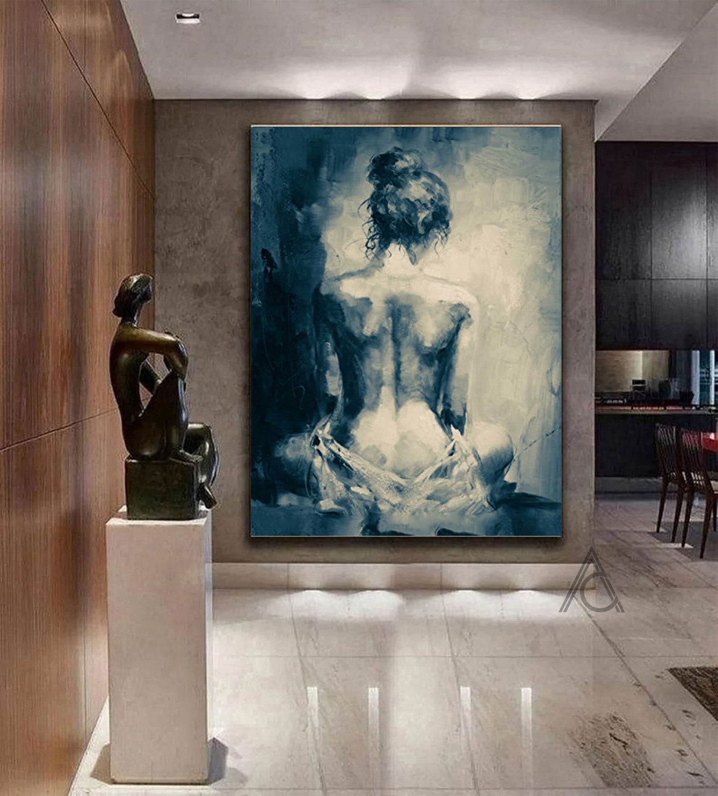 Framed abstract nude woman wall art - front view