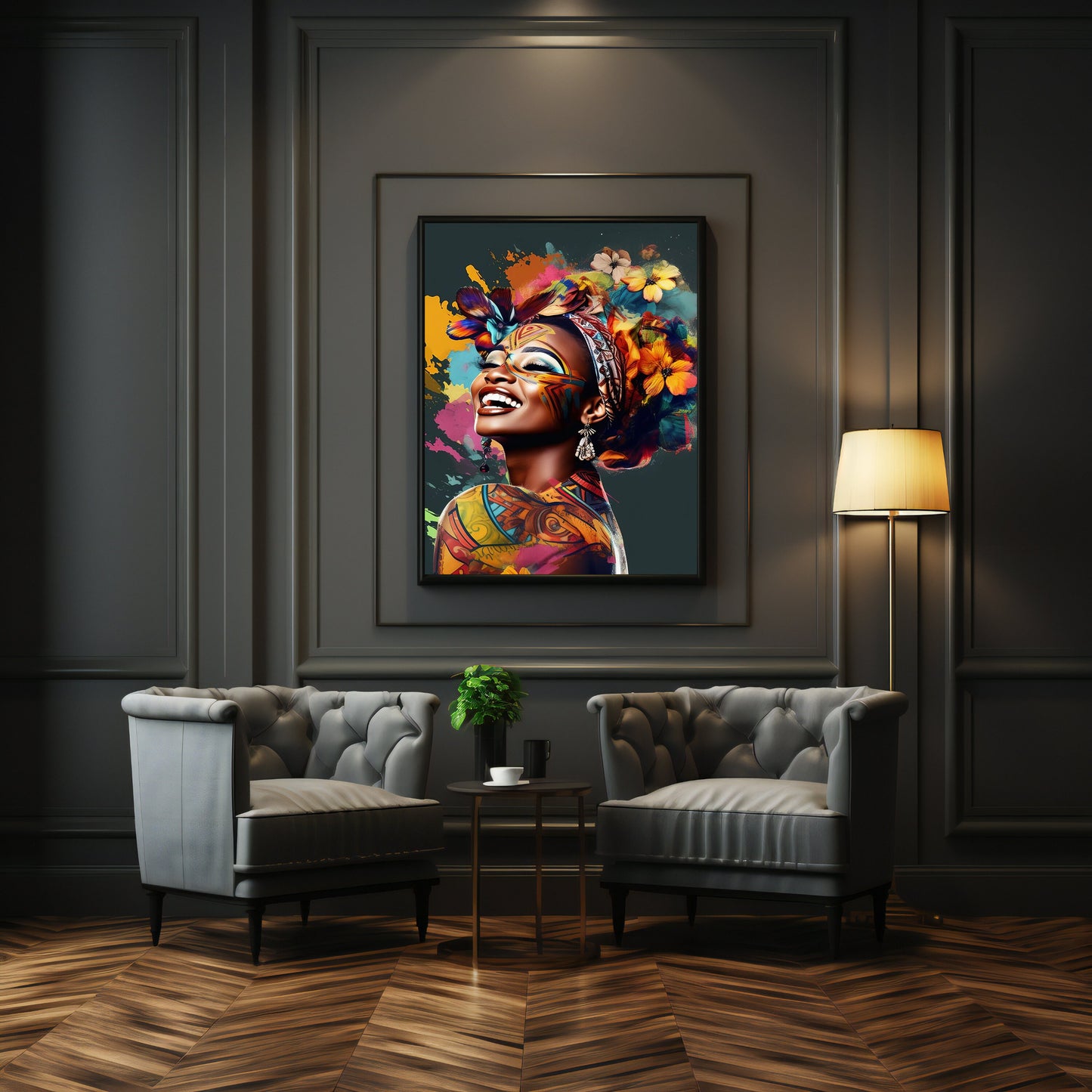 Contemporary African woman artwork on canvas for home decor