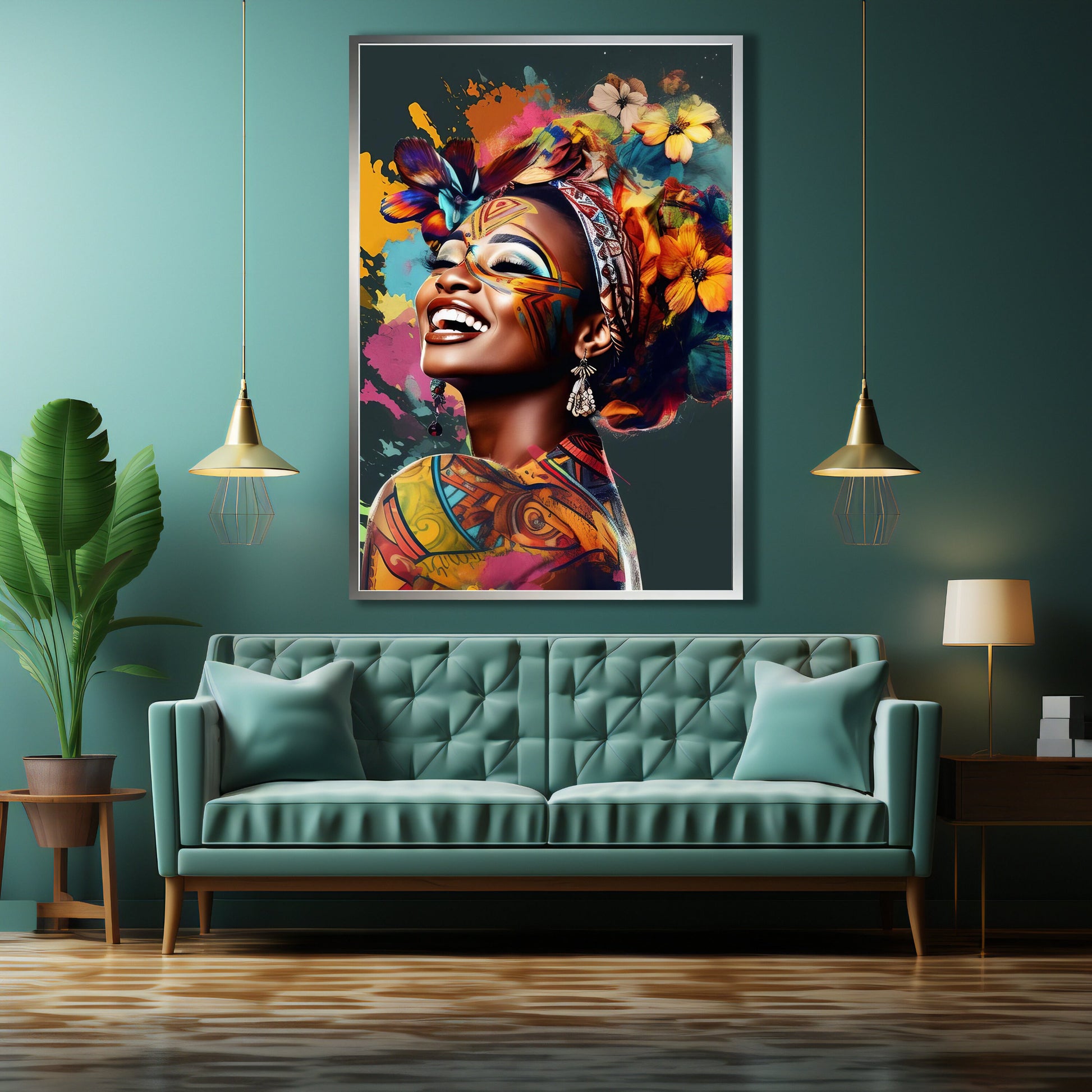 Bold color Afro American wall art featuring a fashion-forward woman
