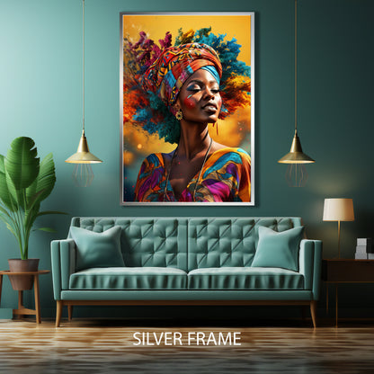 Stylized portrait of a stylish African woman on canvas