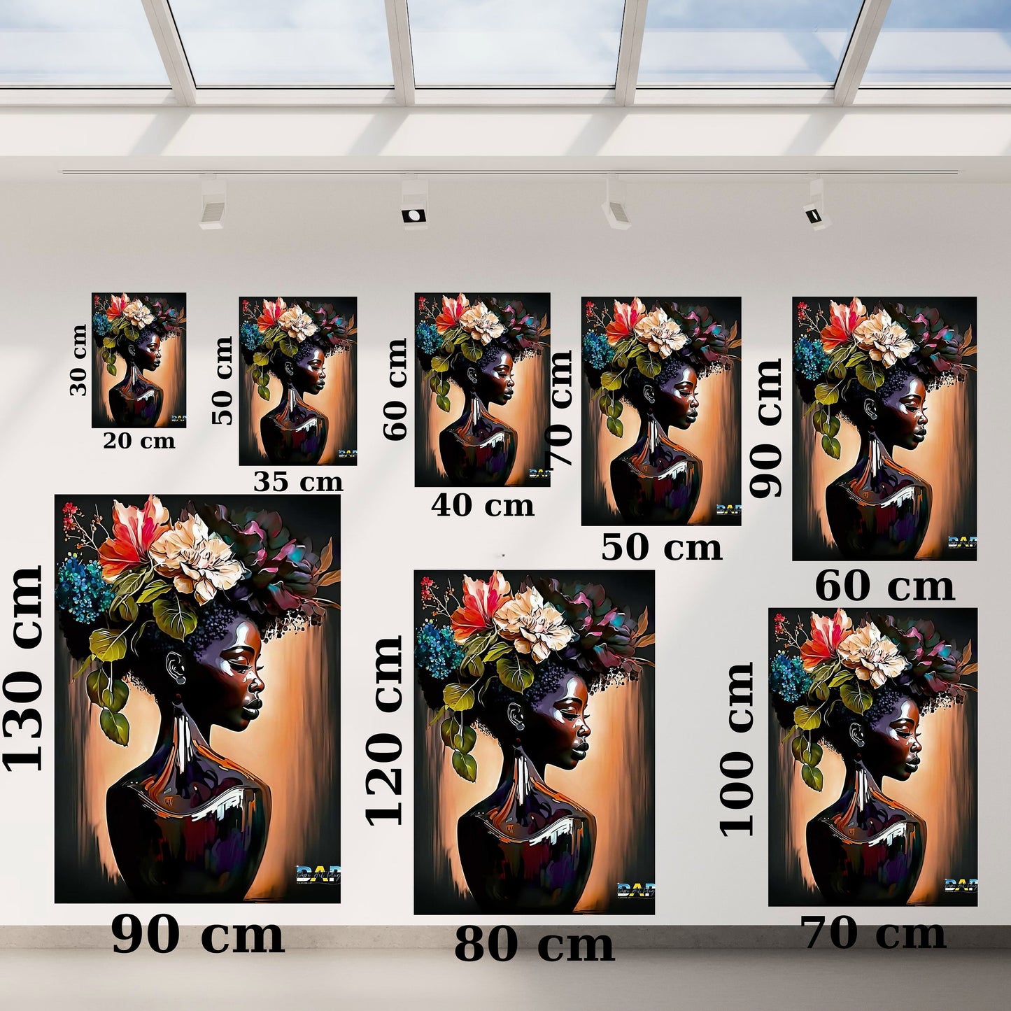 Interior view showing large canvas portrait as focal point