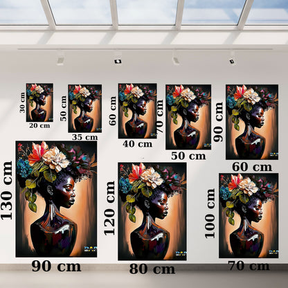 Interior view showing large canvas portrait as focal point