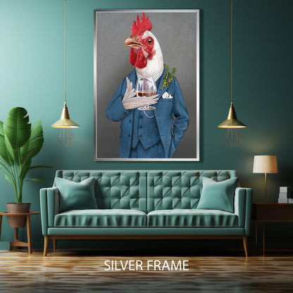 Playful rooster character in vibrant animal artwork