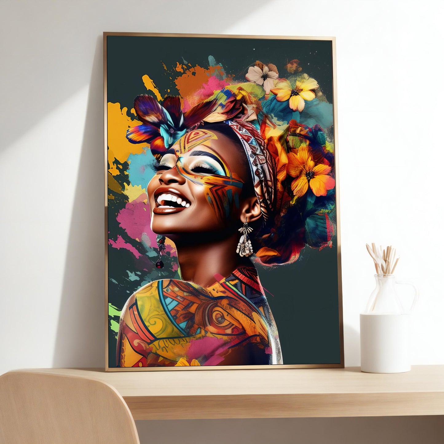 African woman portrait on canvas wall art - fashion inspired print