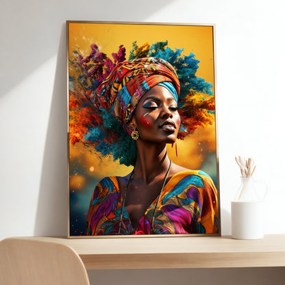 Afro American woman portrait on canvas print with bold fashion styling