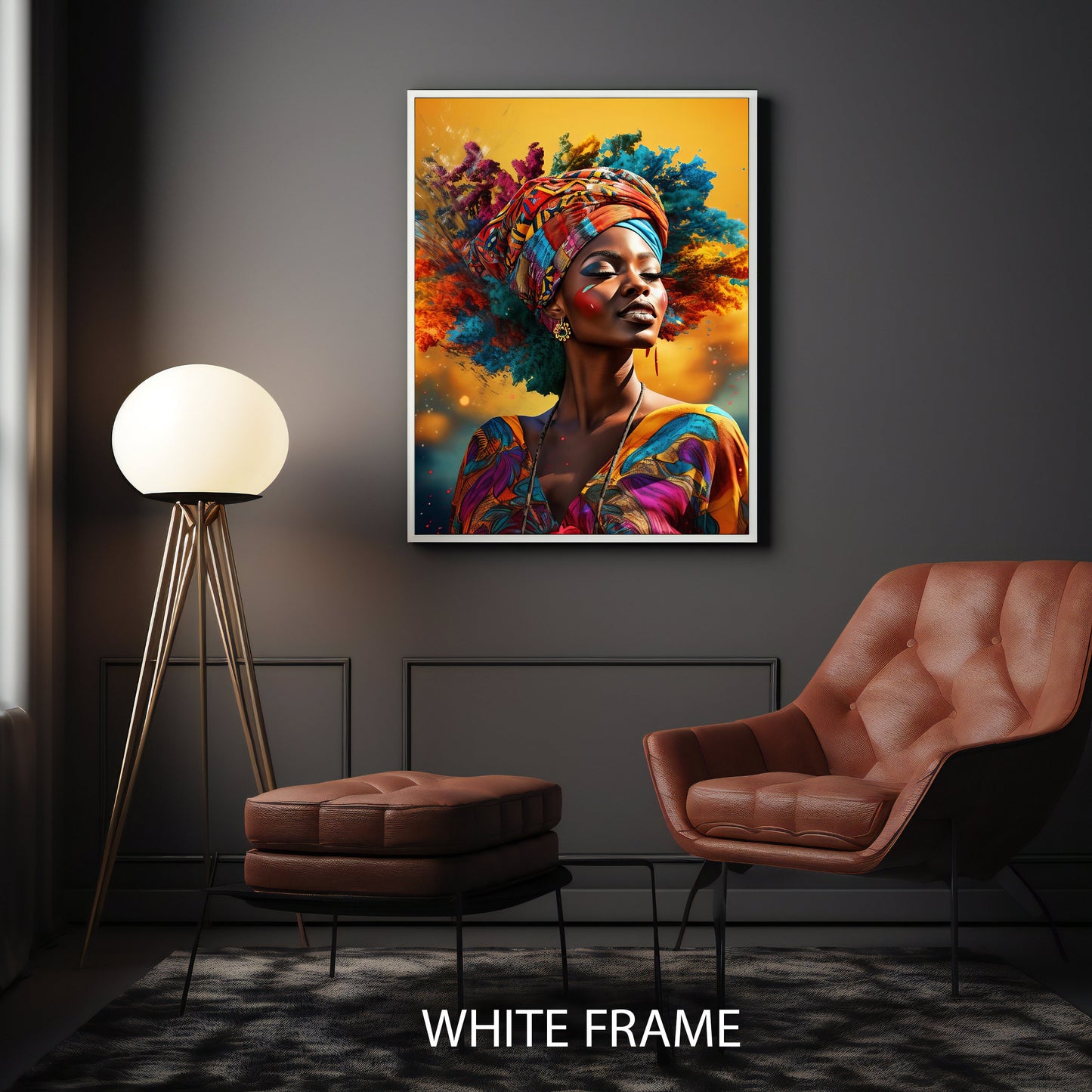 Contemporary wall art of a chic African woman in vibrant colors