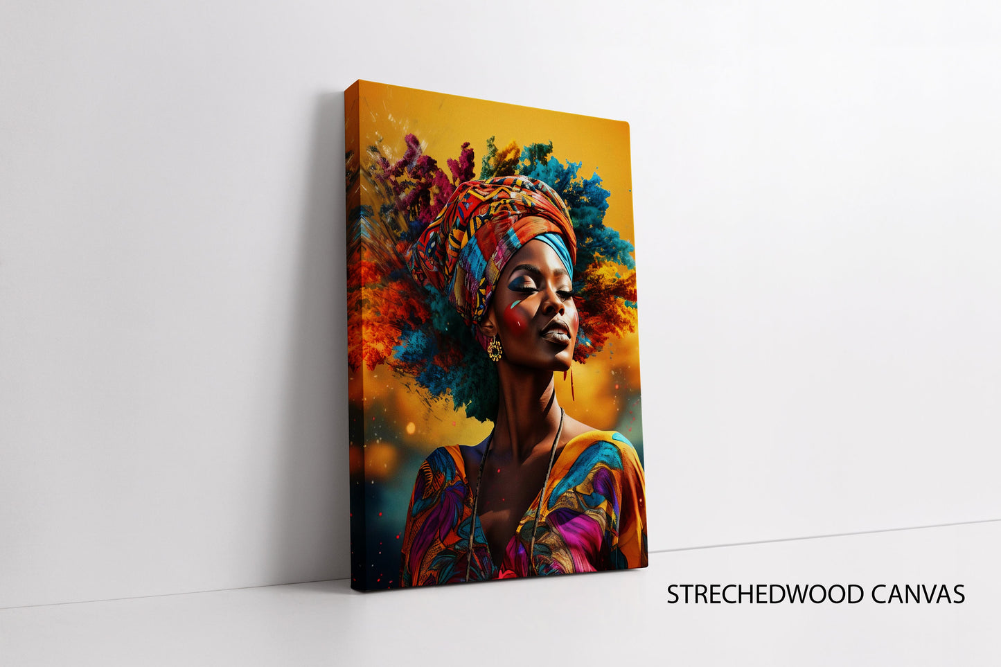 Colorful canvas print of a fashionable Black woman for wall decor