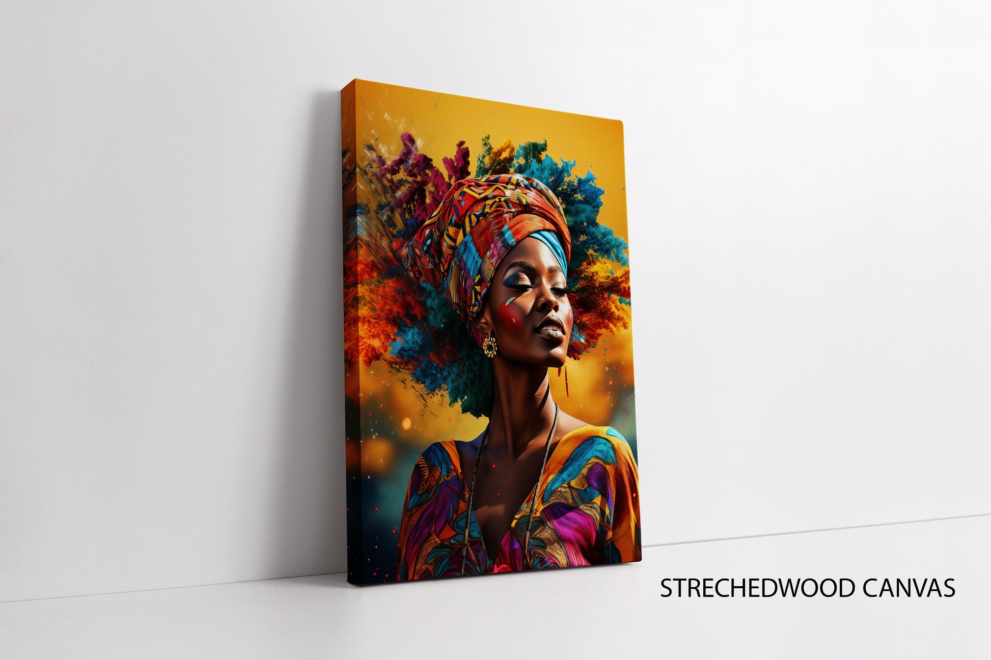 Colorful canvas print of a fashionable Black woman for wall decor