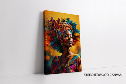 Colorful canvas print of a fashionable Black woman for wall decor