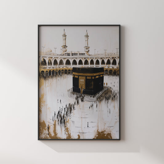 Kaaba painting with abstract Islamic design for wall decor