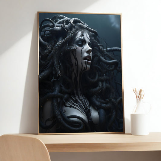 Medusa mythological framed serpent canvas wall art - abstract Greek decor