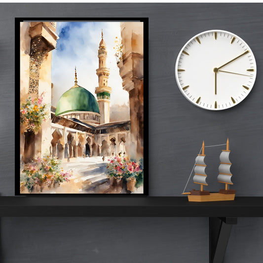 Masjid Nabawi watercolor wall art - Boho Islamic poster in soft tones