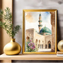 Boho style Masjid Nabawi poster in watercolor tones