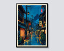 Cartoon Tokyo tea house street cafe in anime Ukiyo-e style