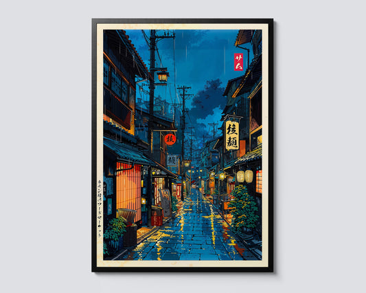 Cartoon Tokyo tea house street cafe in anime Ukiyo-e style
