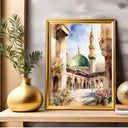 Framed Masjid Nabawi watercolor poster with serene mosque image