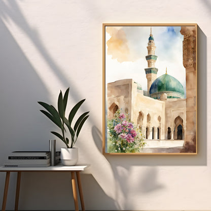 Abstract Masjid Nabawi mosque watercolor design for home decor
