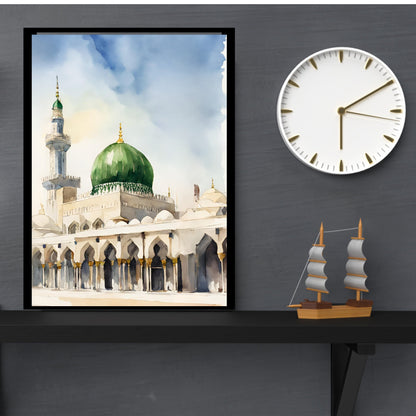 Abstract Islamic poster featuring Masjid Nabawi silhouette