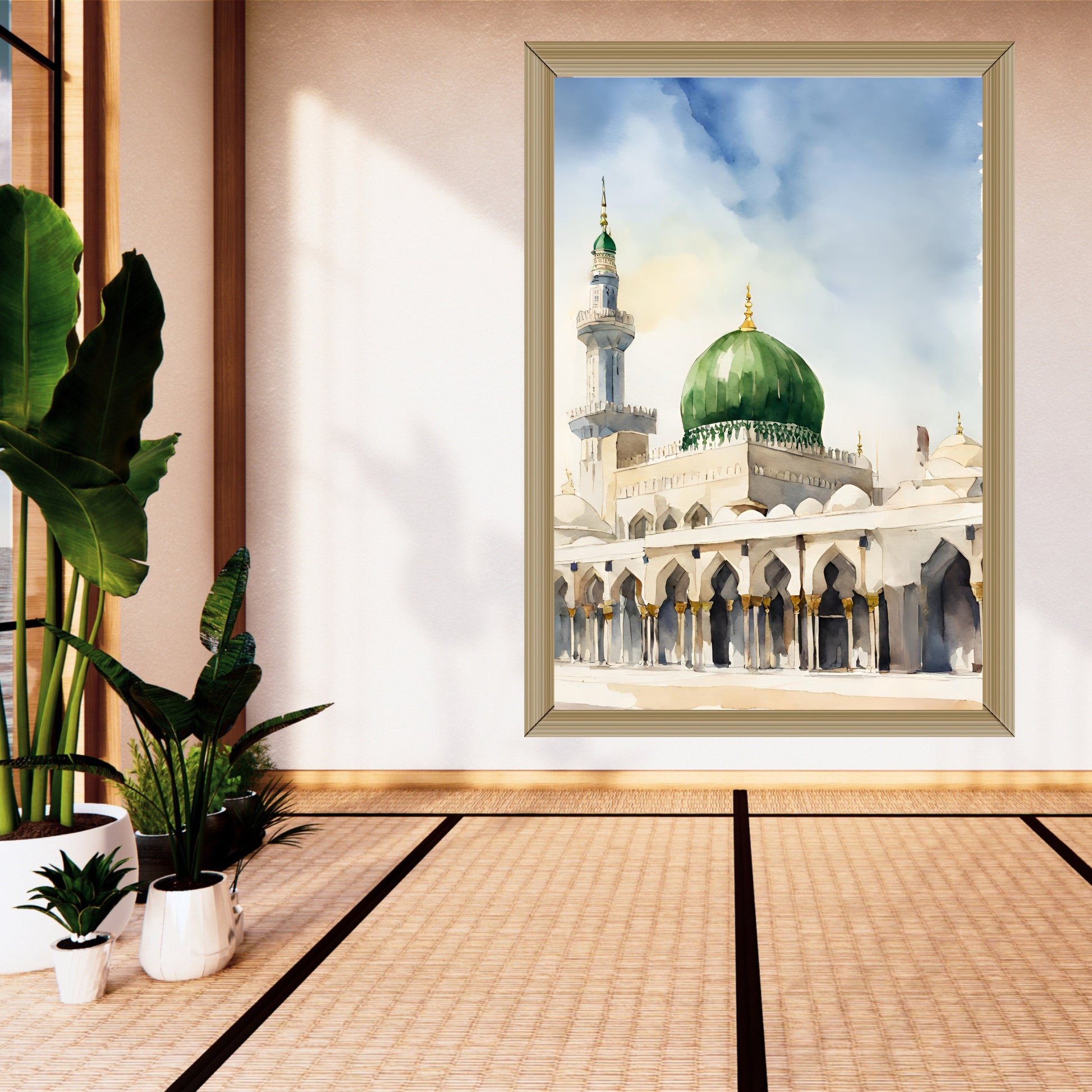 Soft wash of color depicting the Masjid Nabawi Mosque