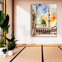 Close-up of mosque dome and minarets in abstract watercolor style