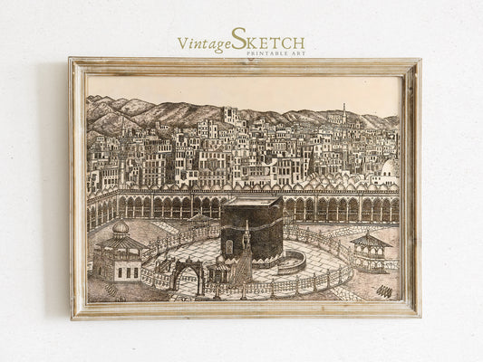 Vintage Kabbah in Mecca wall art with warm tones