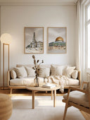 Dome of The Rock & Masjid Tarim | Calm Brown Tones | Islamic Wall Art