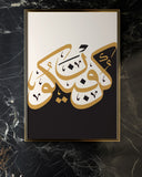 Front view of Kun faya kun wall art in black, white and gold on a wall