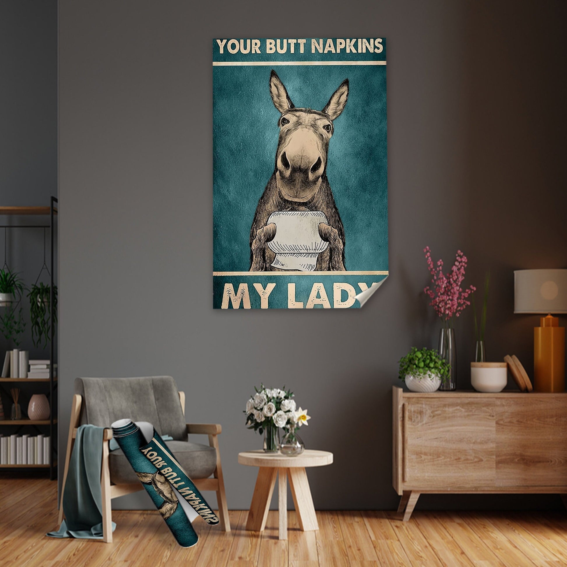 Man cave decoration with donkey artwork on canvas