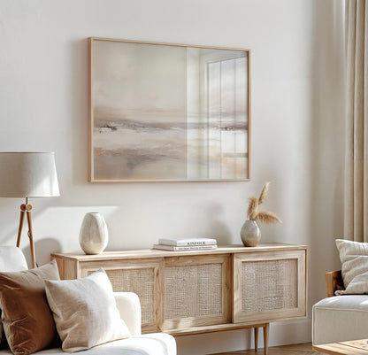 Beige ocean abstract wall art on neutral wall