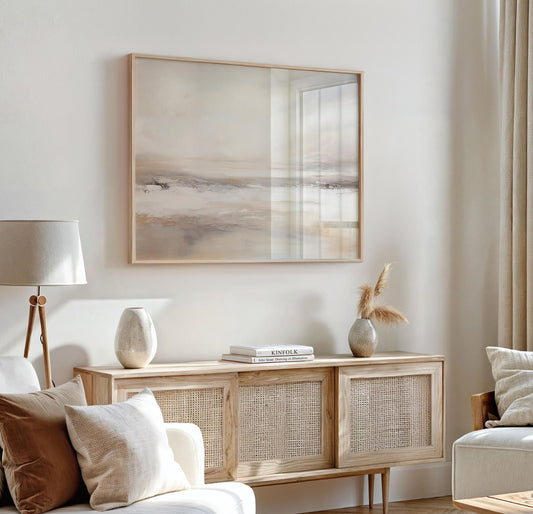 Beige ocean abstract wall art on neutral wall