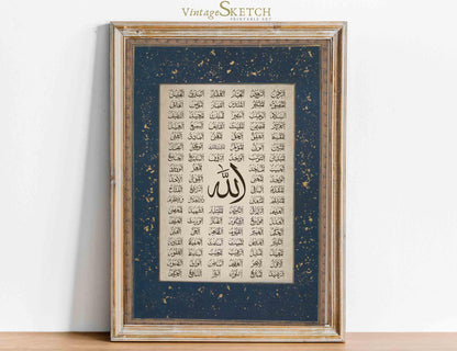 99 Names of Allah in Arabic calligraphy wall art - Vintage Islamic decor - image 1