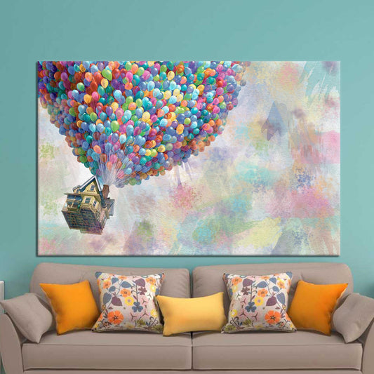 Up movie balloons canvas art featuring Carl Fredricksen