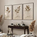 Beige and brown Arabic calligraphy wall art displayed in living room setting