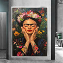Living room display: Frida Kahlo-inspired floral portrait wall art