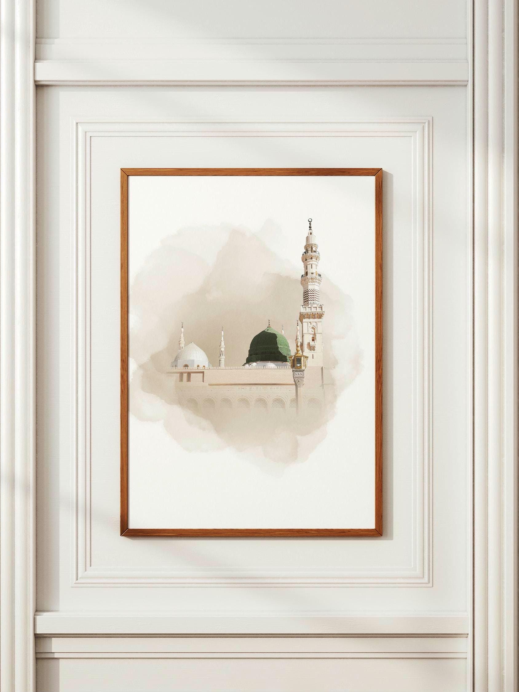 Architectural silhouette and calligraphy on Islamic wall decor