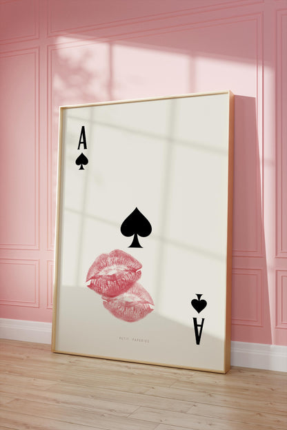 Glamorous wall art with cards and lips for living room
