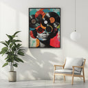 Close-up of vintage vinyl collage with bright colors
