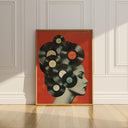 Retro vinyl records wall art collage on living room wall