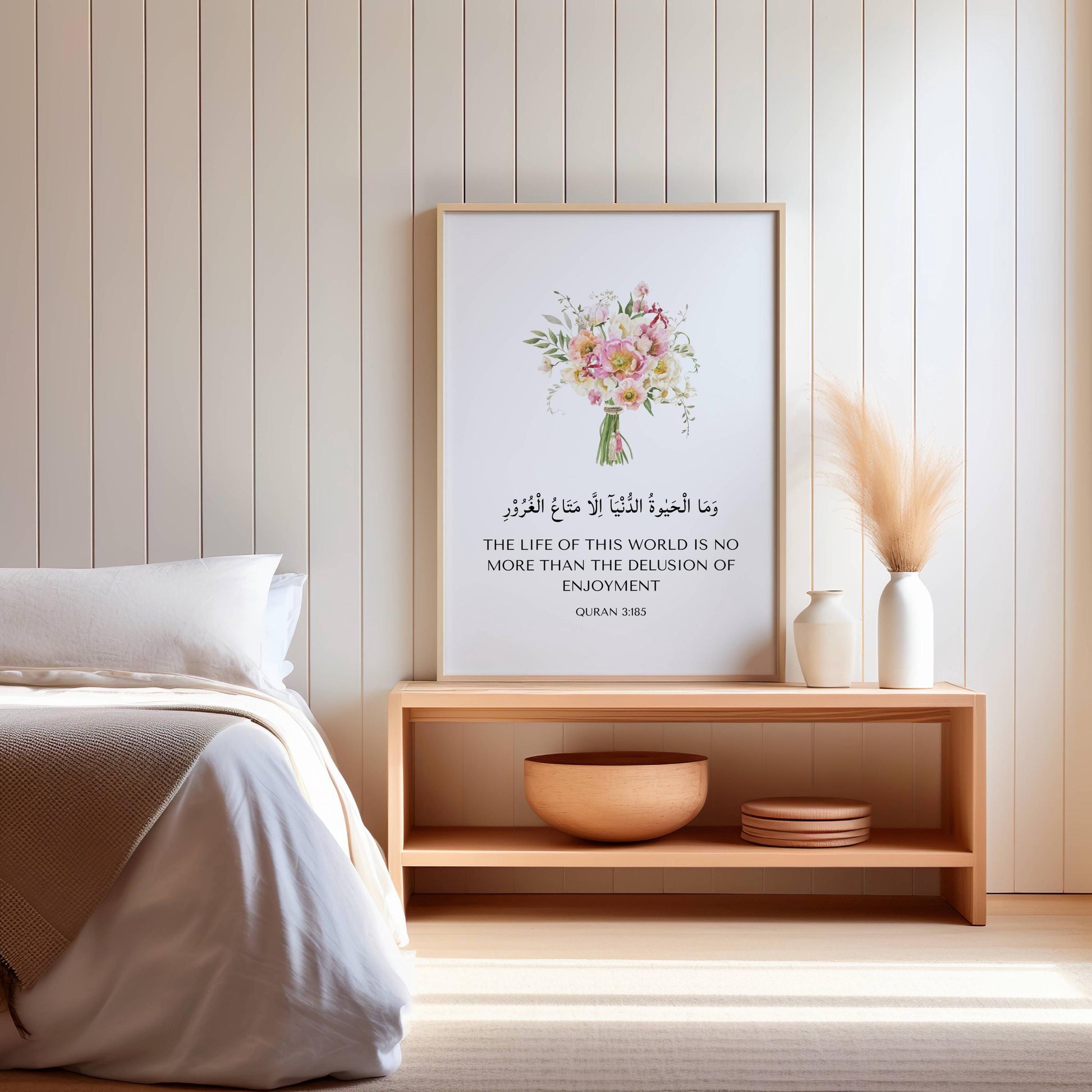 Flat lay of Quran quote wall art poster