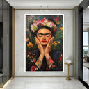 Gallery-wrapped Frida Kahlo floral portrait canvas ready to hang