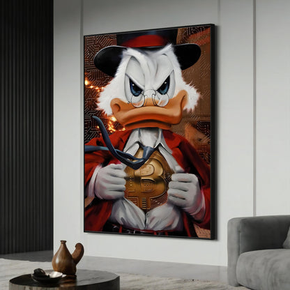 Bold Bitcoin Duck Parody canvas artwork on wall