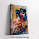Bold street art canvas featuring Geisha portrait in bright colors